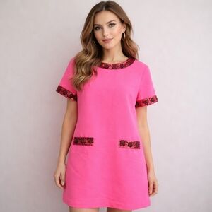 SAIL TO SABLE x Style Charade Size Large Pink 'Tracey' Embellished Shift Dress